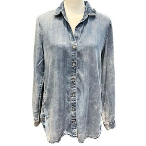 Bella Dahl Button Up Women’s Medium Blue Chambray Preppy Long Sleeve Button Side